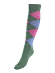 Socken BASIC-KARO III - olive/denim/fresh pink / 31-34